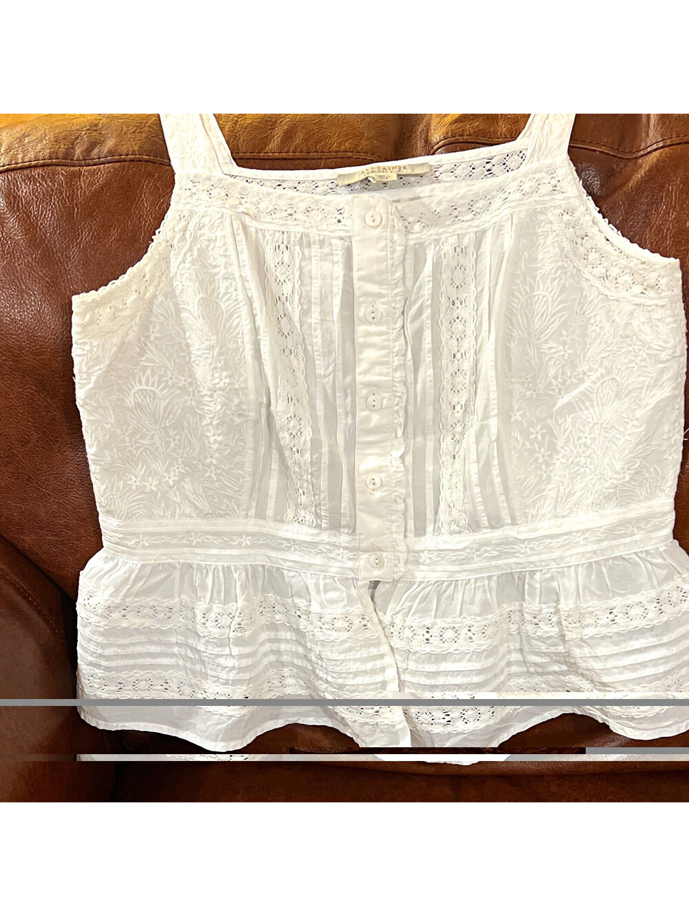 ALLSAINTS Women’s UK 10 White Lace Embroidered Button-Front Cami Top